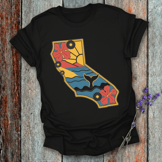 Printify T-Shirt Black / XS California Floral Whales