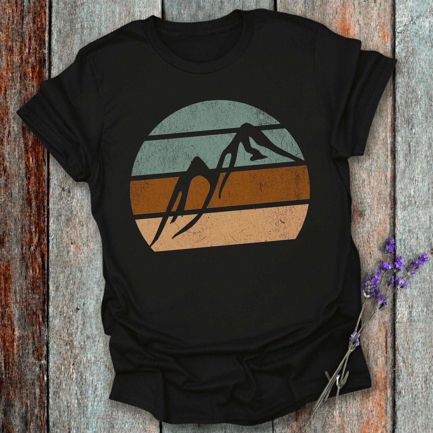 Printify T-Shirt Black / XS Retro Sunset Mountains