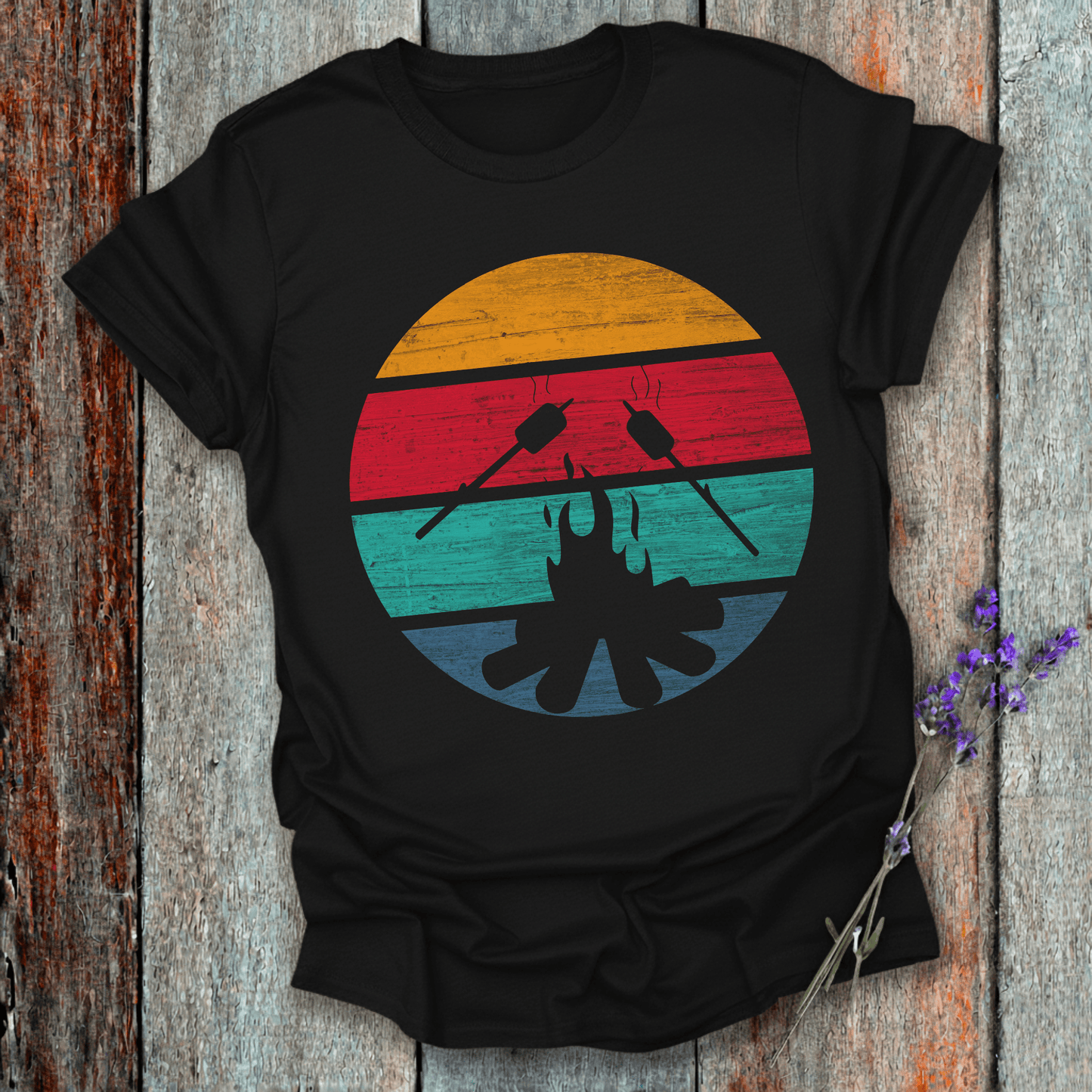 Printify T-Shirt Black / XS Retro Sunset Roasted Marshmallows