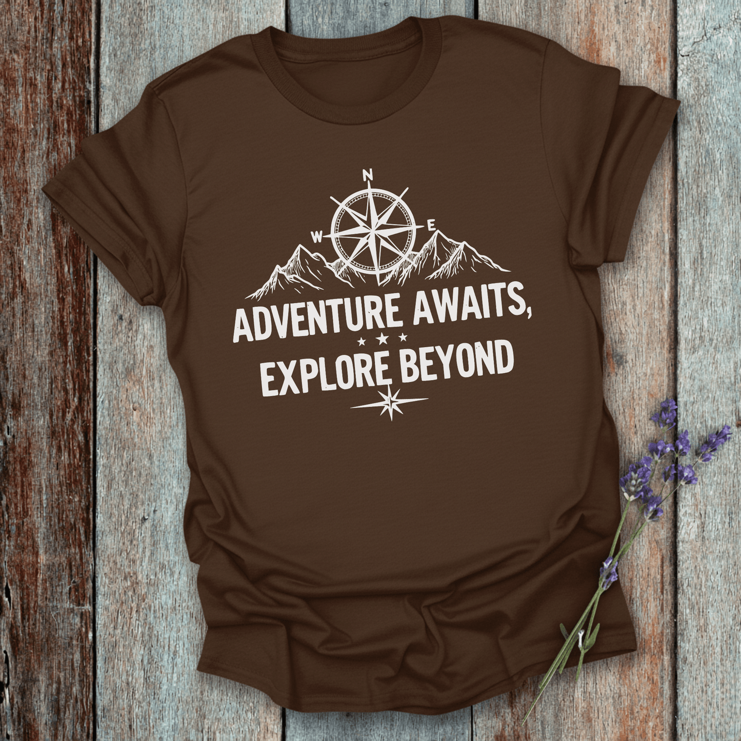 Printify T-Shirt Dark Chocolate / S Adventure Awaits Explore Beyond