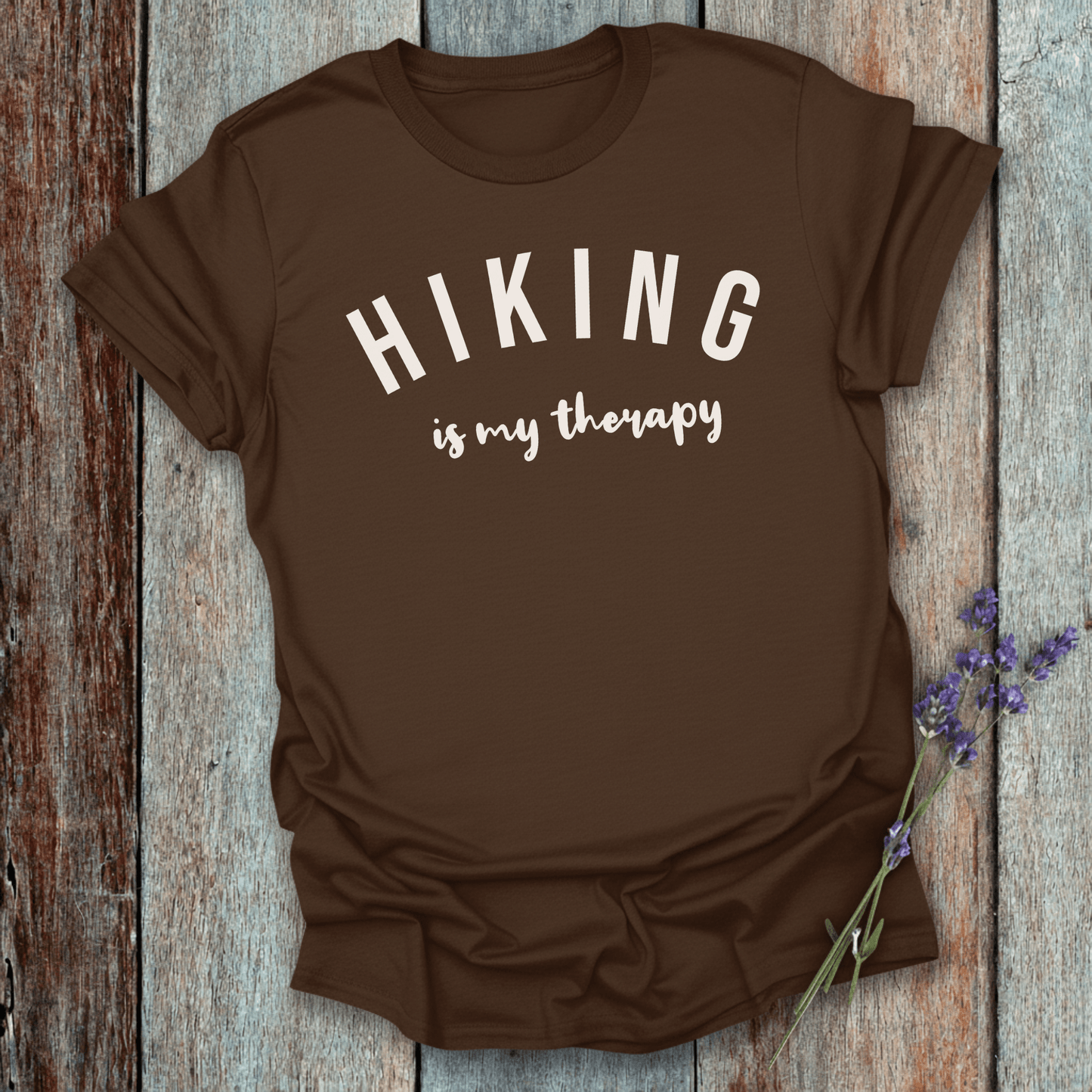 Printify T-Shirt Dark Chocolate / S Hiking is my therapy