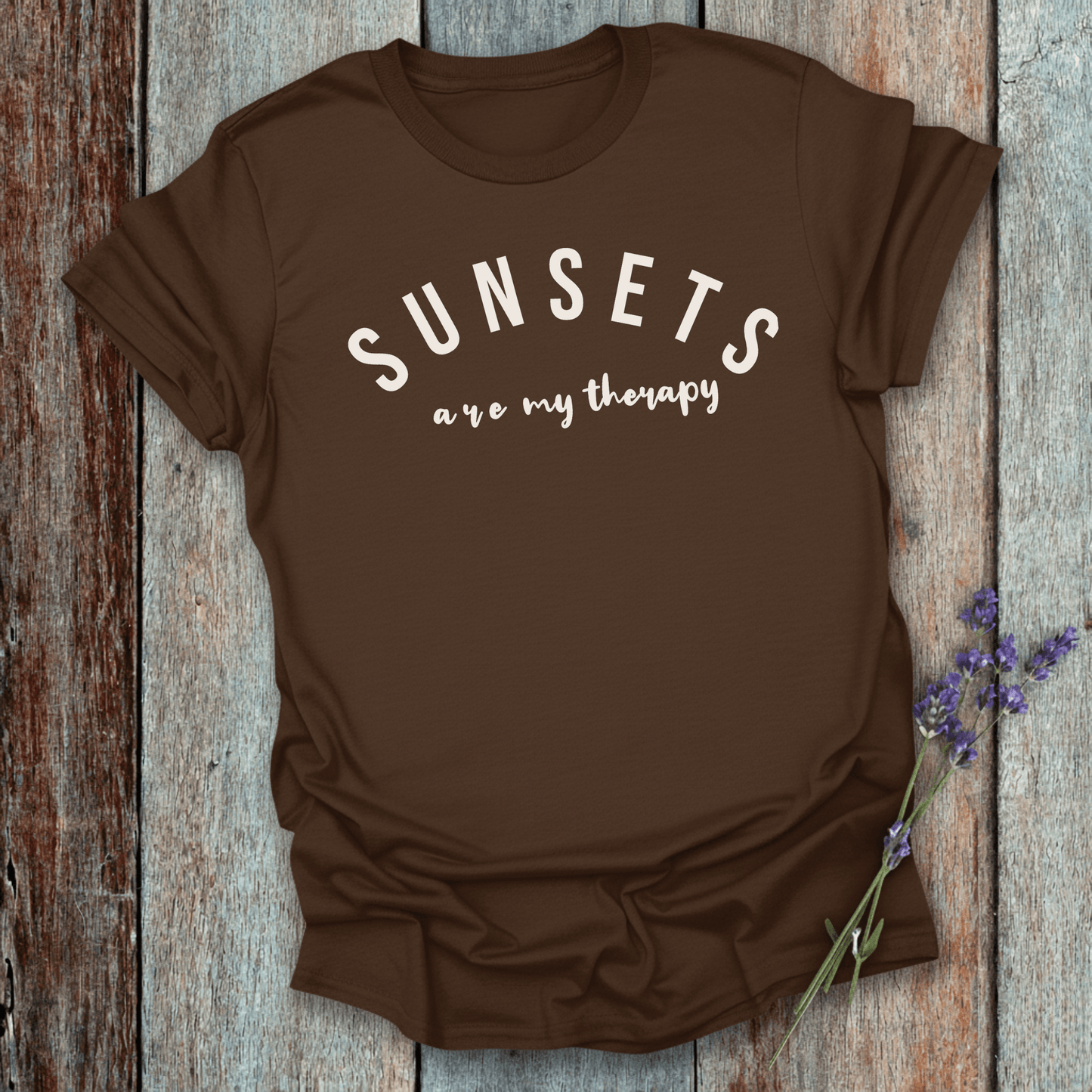 Printify T-Shirt Dark Chocolate / S Sunsets are my Therapy