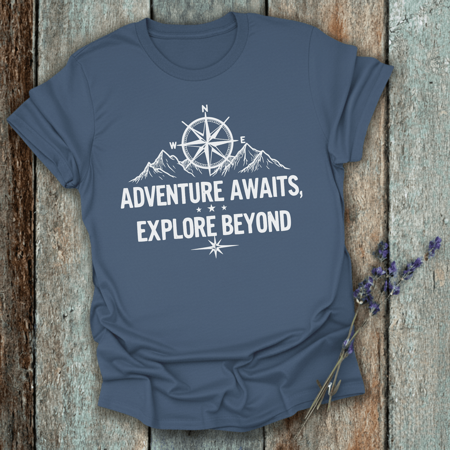 Printify T-Shirt Indigo Blue / S Adventure Awaits Explore Beyond