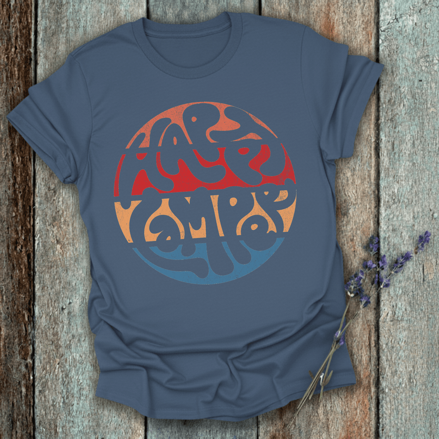 Printify T-Shirt Indigo Blue / S Retro Sunset Happy Camper