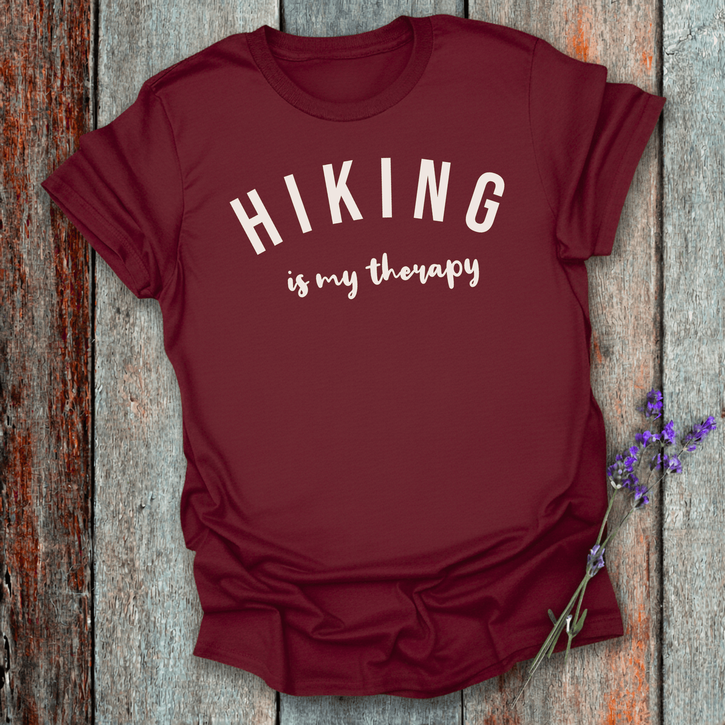 Printify T-Shirt Maroon / S Hiking is my therapy