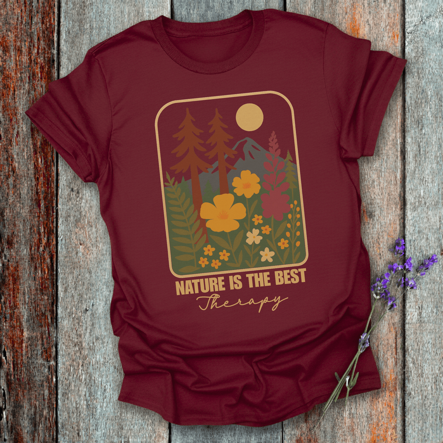 Printify T-Shirt Maroon / S Nature is my therapy