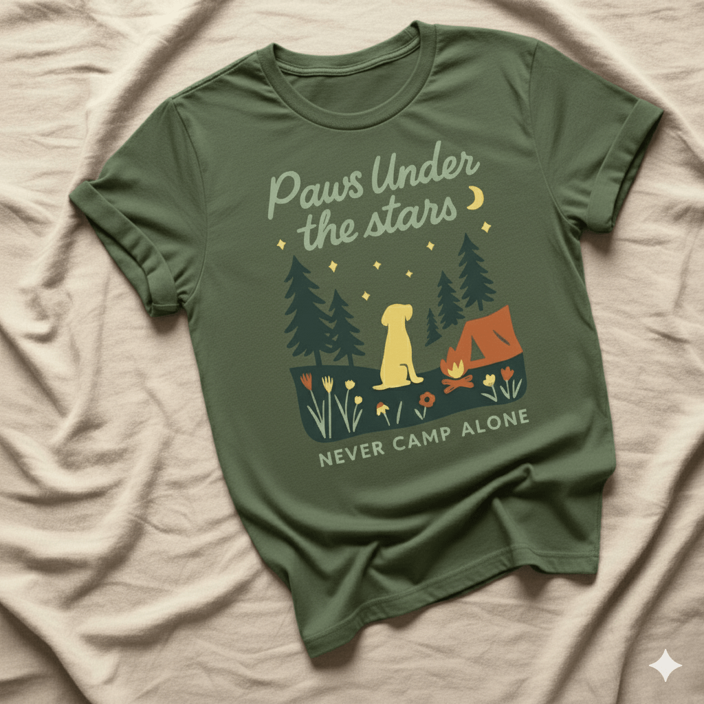 Printify T-Shirt Military Green / S Paws Under the Stars