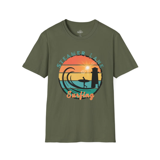 Printify T-Shirt Military Green / S Pleasure Point Surfing T-Shirt