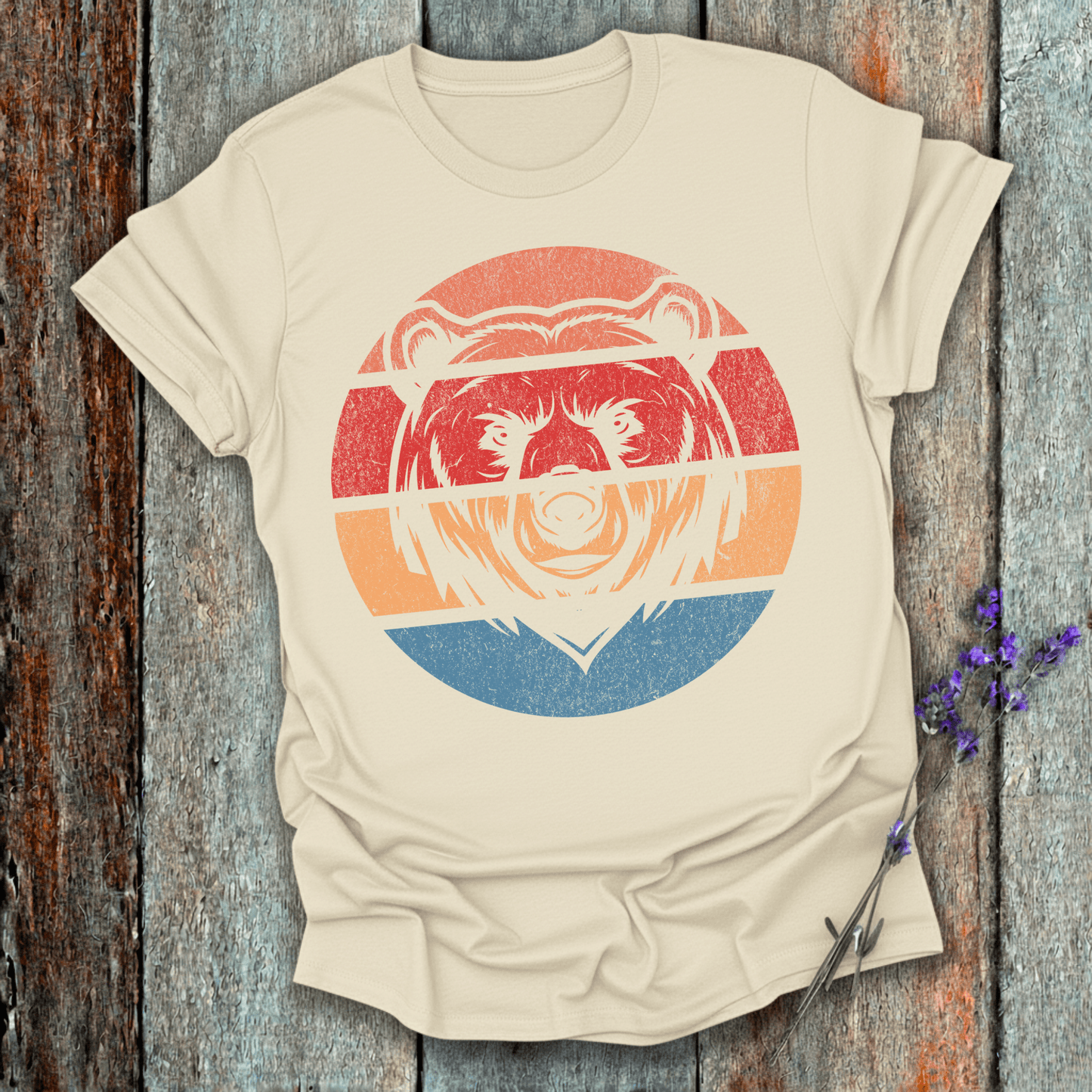 Printify T-Shirt Natural / S Retro Sunset Bear