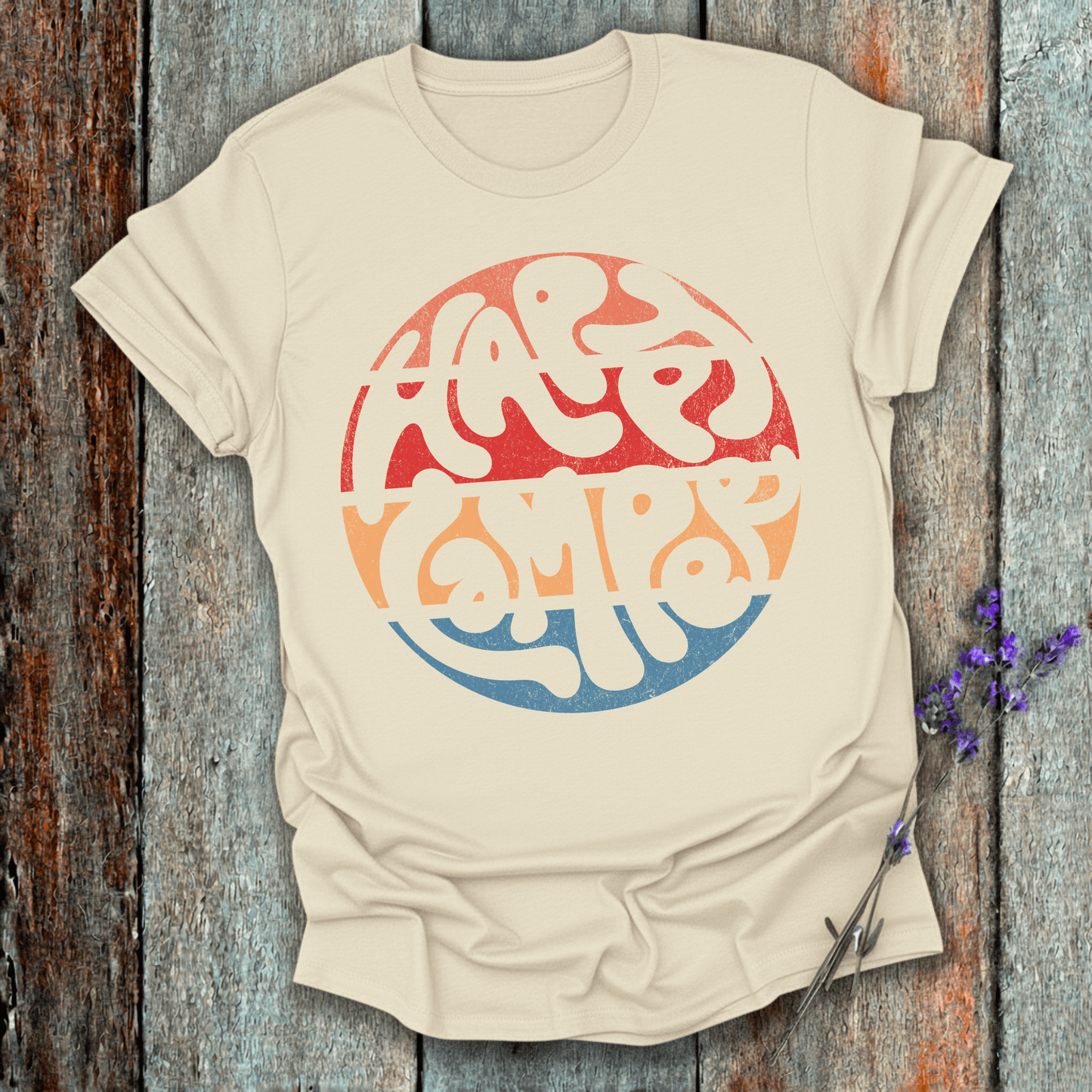 Printify T-Shirt Natural / S Retro Sunset Happy Camper