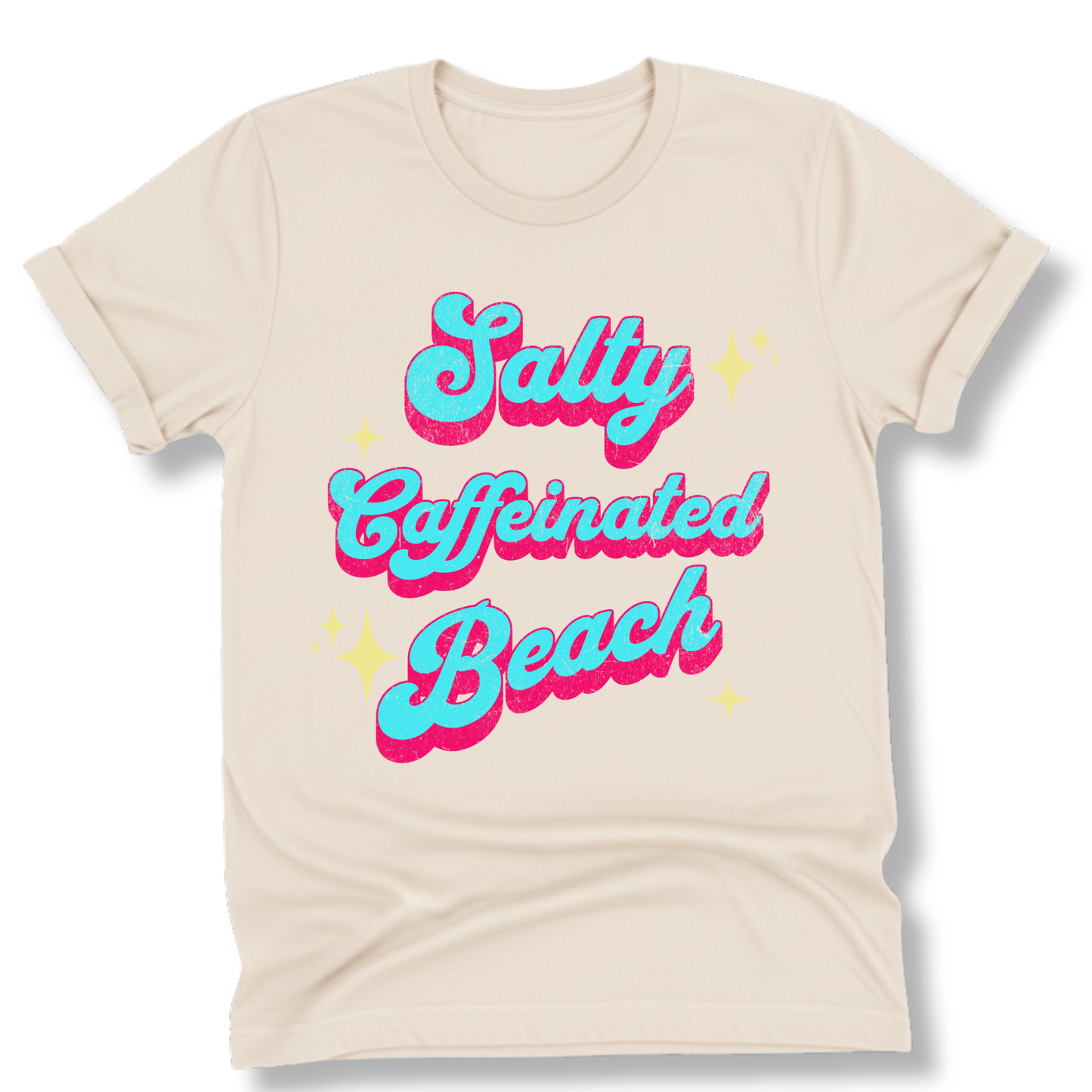 Printify T-Shirt Natural / S Salty Caffeinated Beach