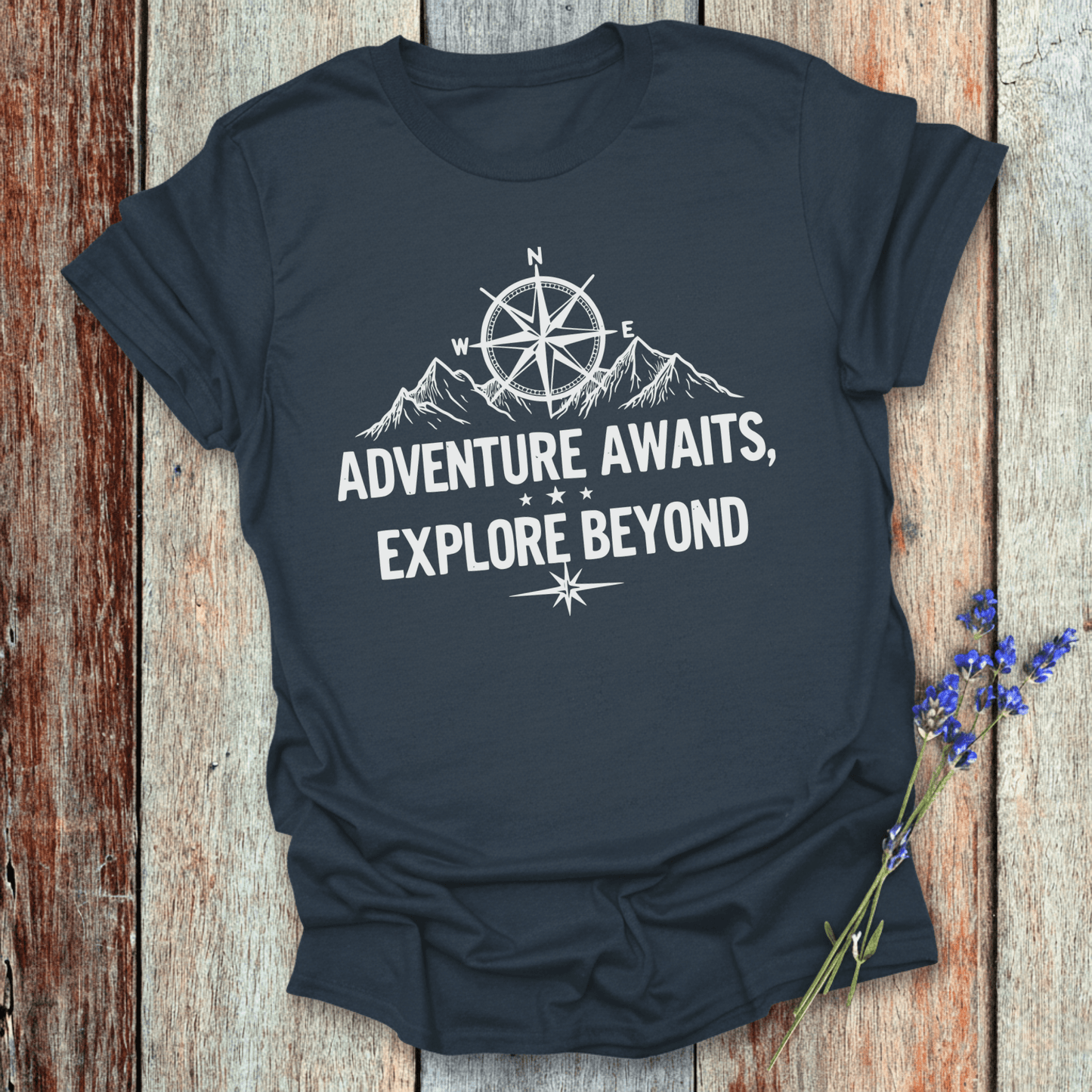 Printify T-Shirt Navy / XS Adventure Awaits Explore Beyond