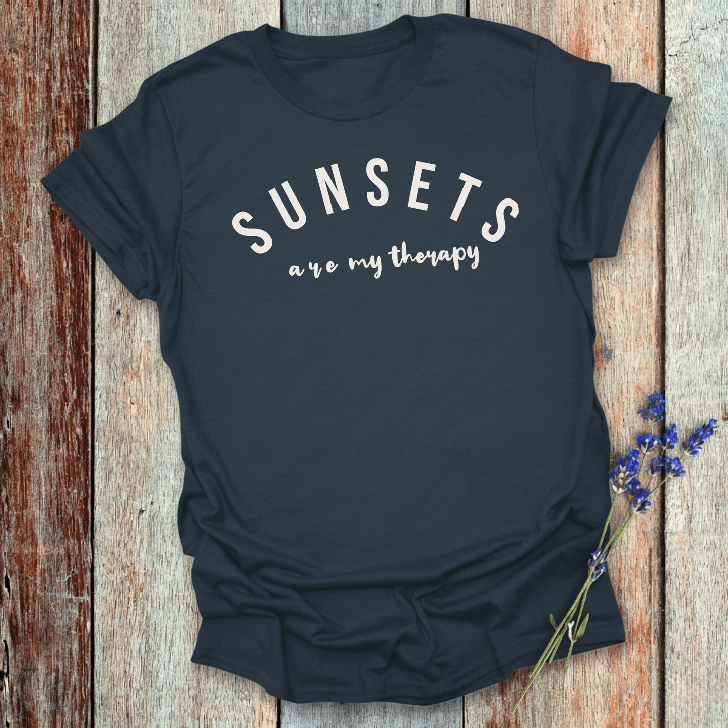 Printify T-Shirt Navy / XS Sunsets are my Therapy