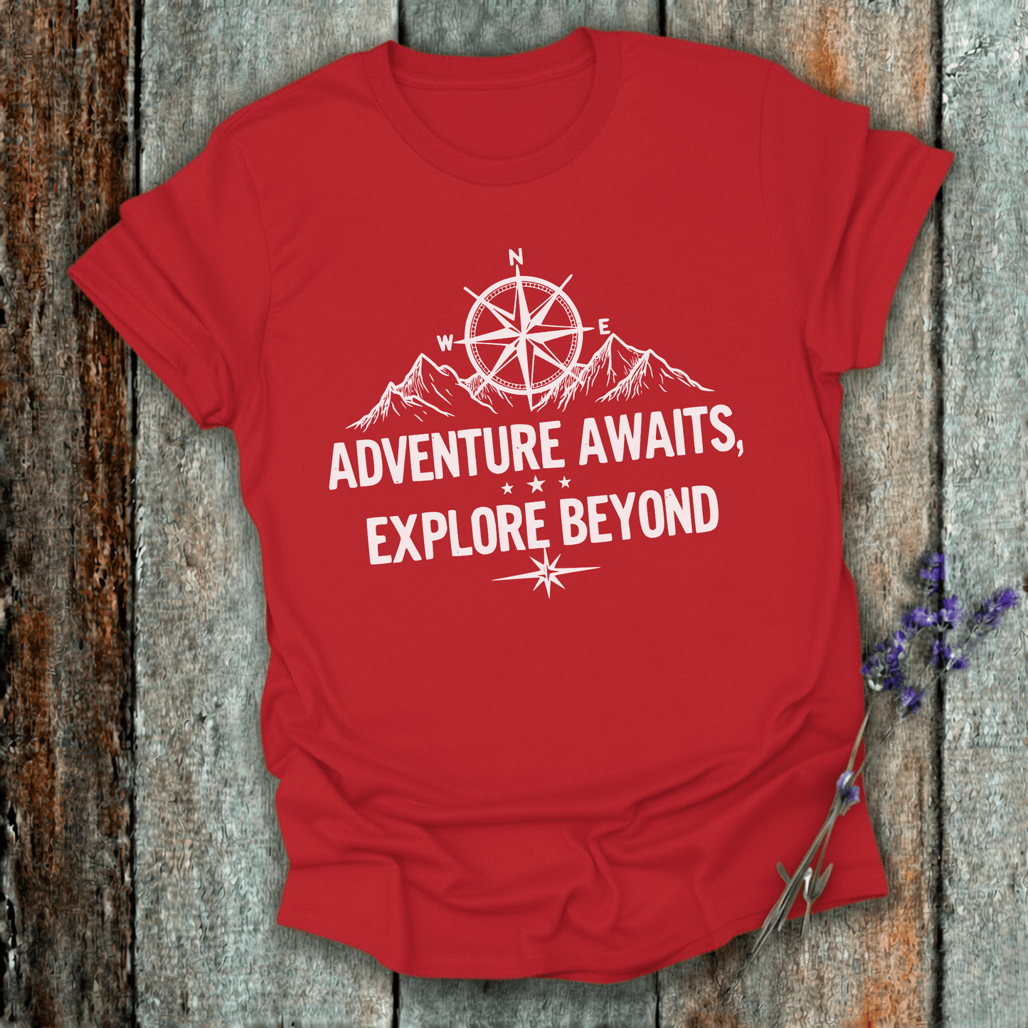 Printify T-Shirt Red / XS Adventure Awaits Explore Beyond