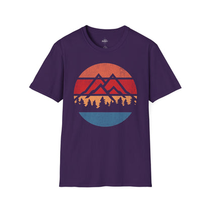 Retro Sunset Mountains and Trees