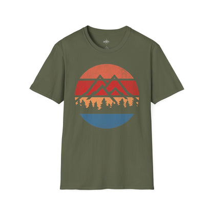 Retro Sunset Mountains and Trees