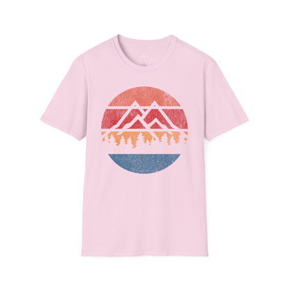 Retro Sunset Mountains and Trees