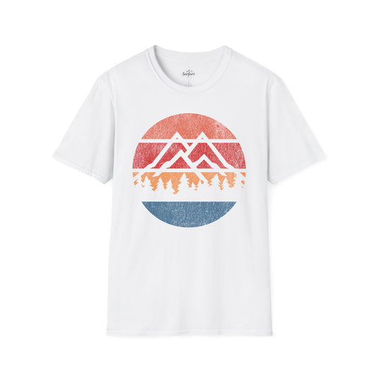 Retro Sunset Mountains and Trees