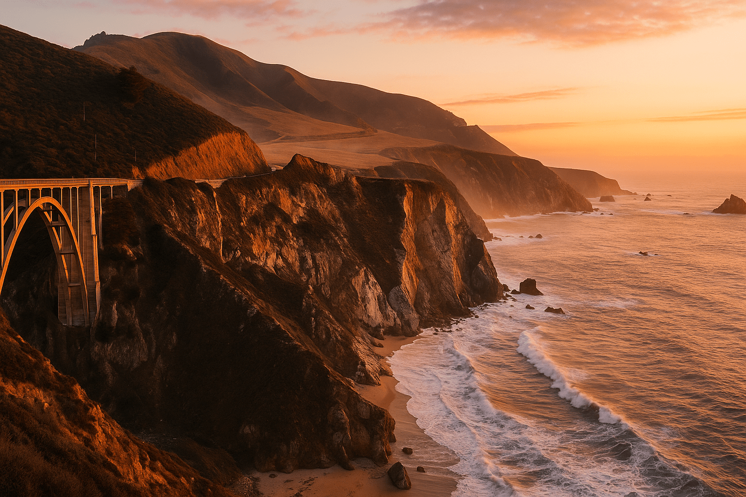 mountains meet the sea, Big Sur and Bixby Bridge at sunrise