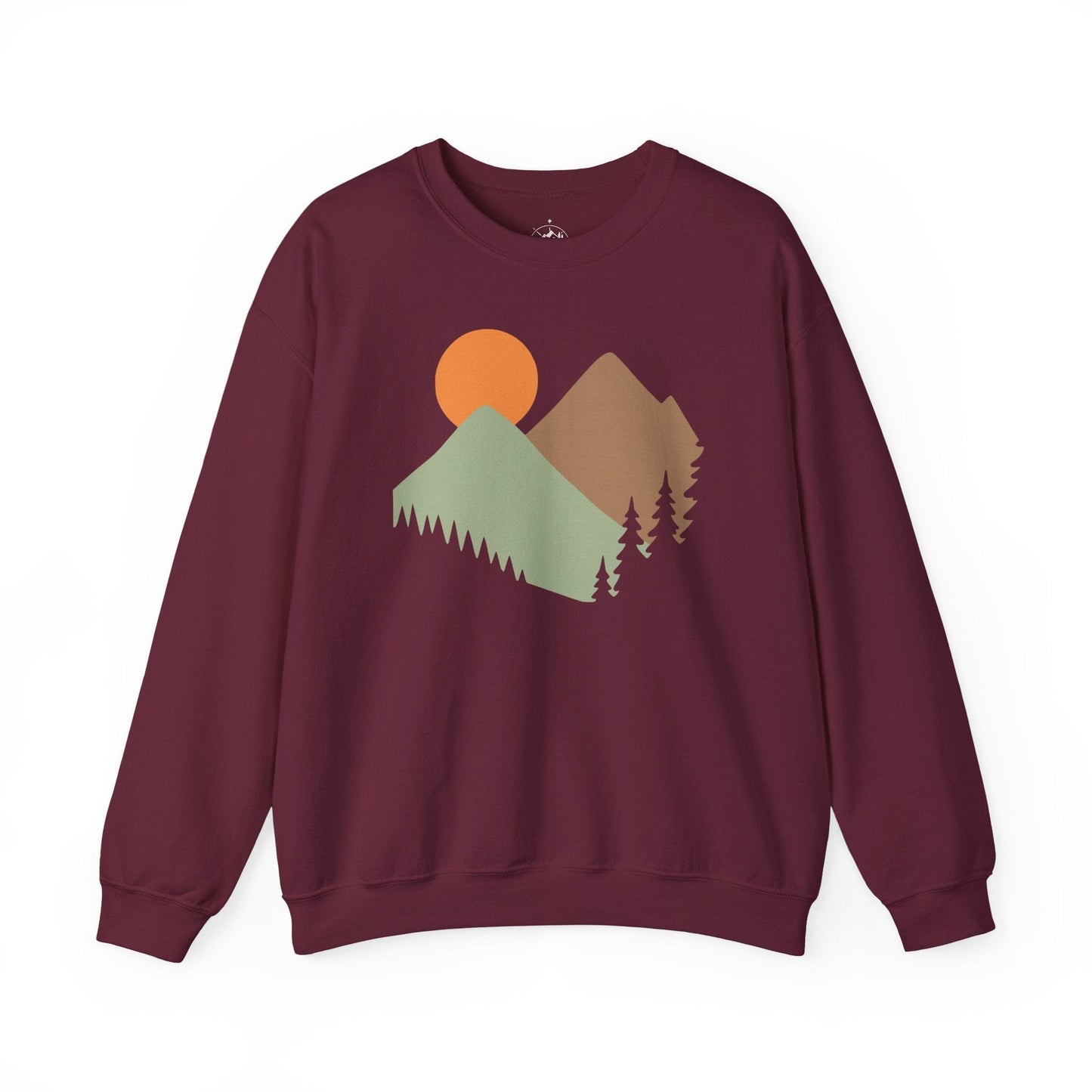 Printify Sweatshirt Maroon / S Mountain Scene