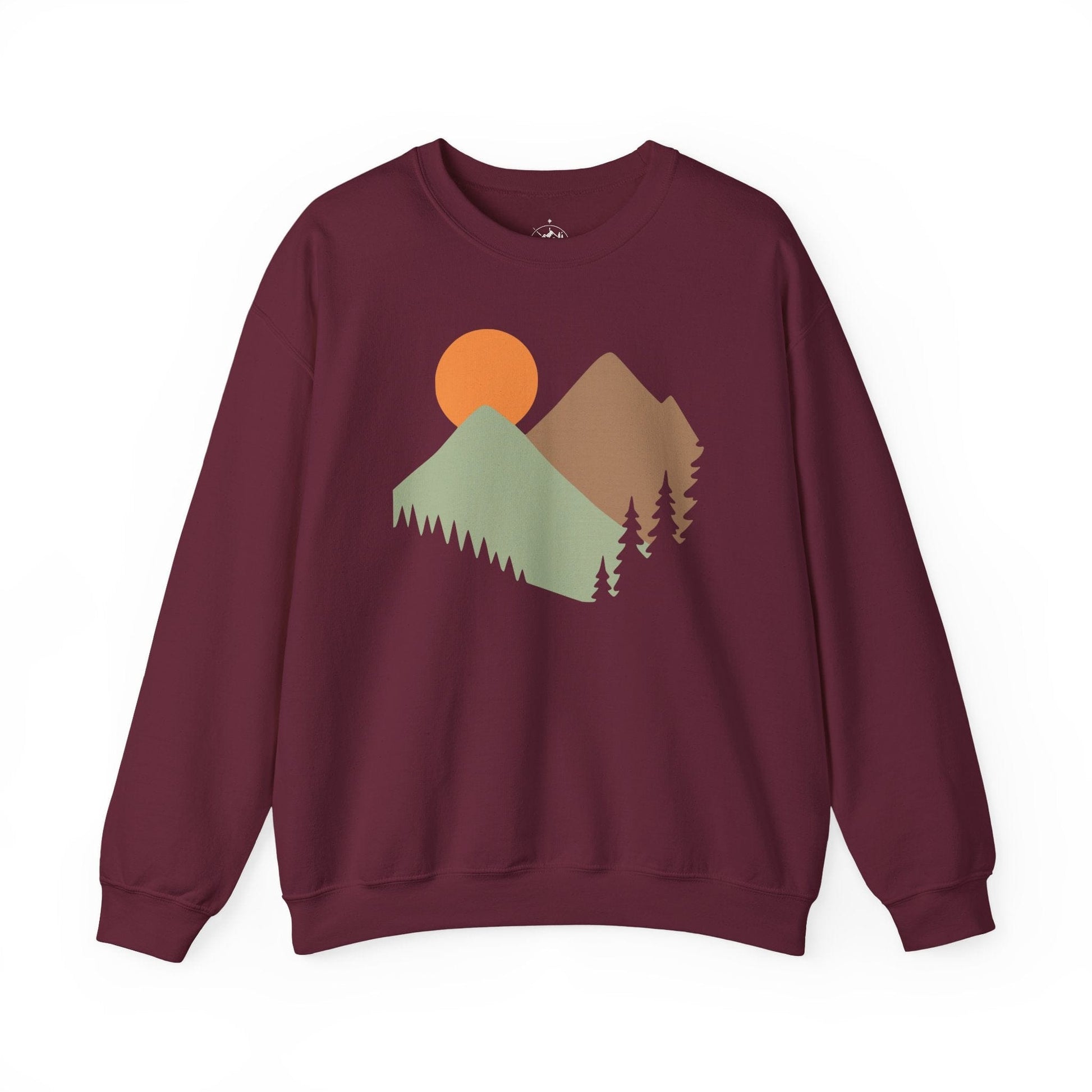 Printify Sweatshirt Maroon / S Mountain Scene