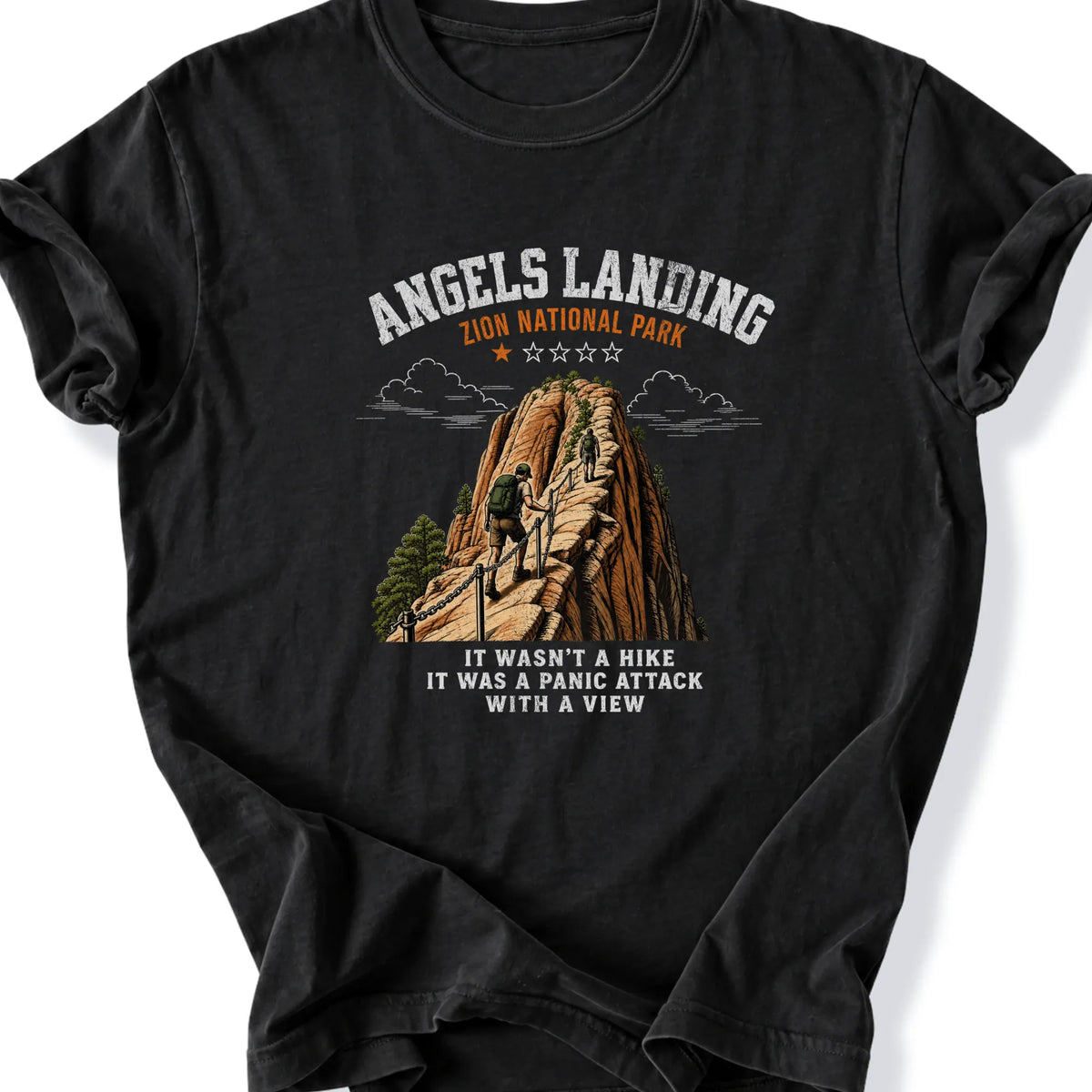 Printify T-Shirt Black / S 1 star - Angels Landing Panic Attack light shirts