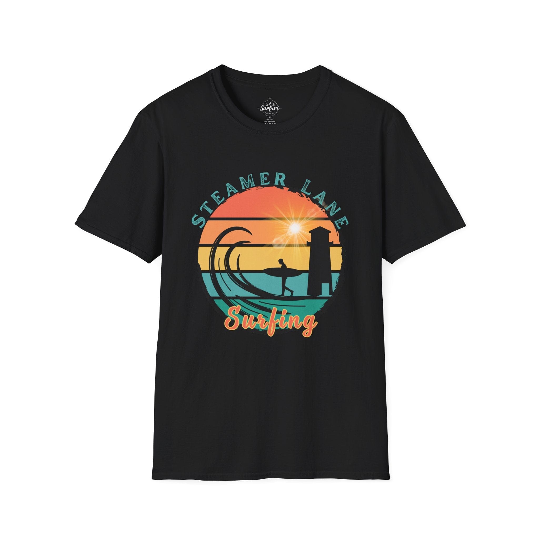 Printify T-Shirt Black / S Pleasure Point Surfing T-Shirt