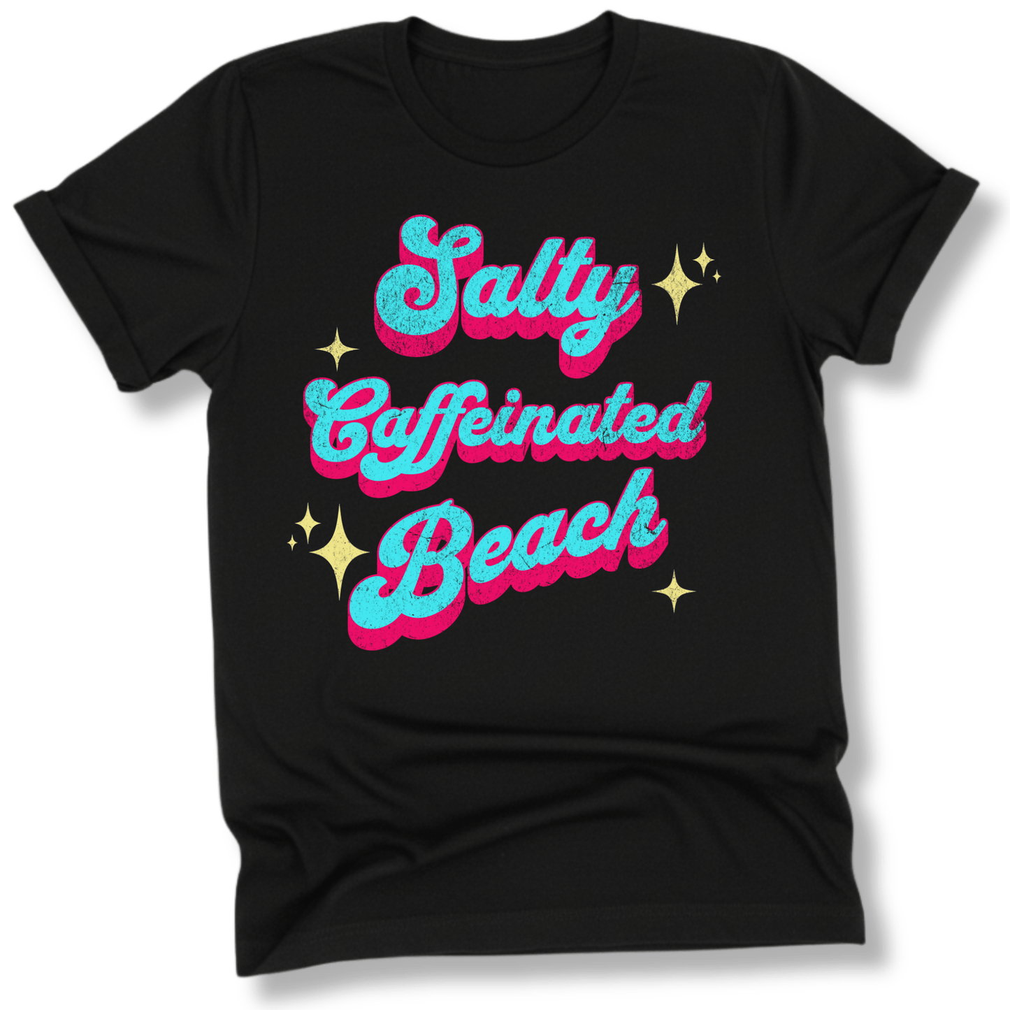Printify T-Shirt Black / S Salty Caffeinated Beach