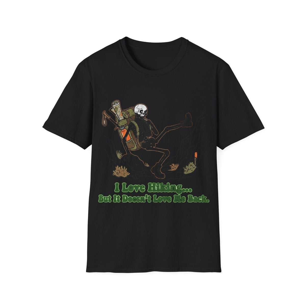 Printify T-Shirt Black / S Skeleton loves hiking