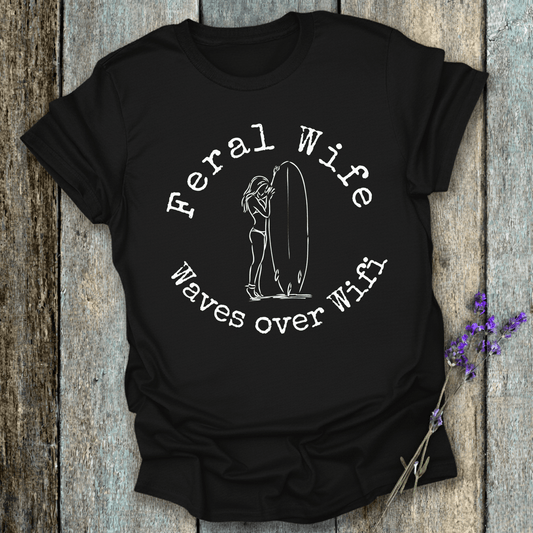 Printify T-Shirt Black / XS Feral Wife, Waves over Wifi Design