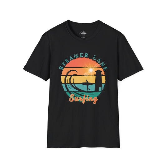 Printify T-Shirt Black / XS Pleasure Point Surfing T-Shirt