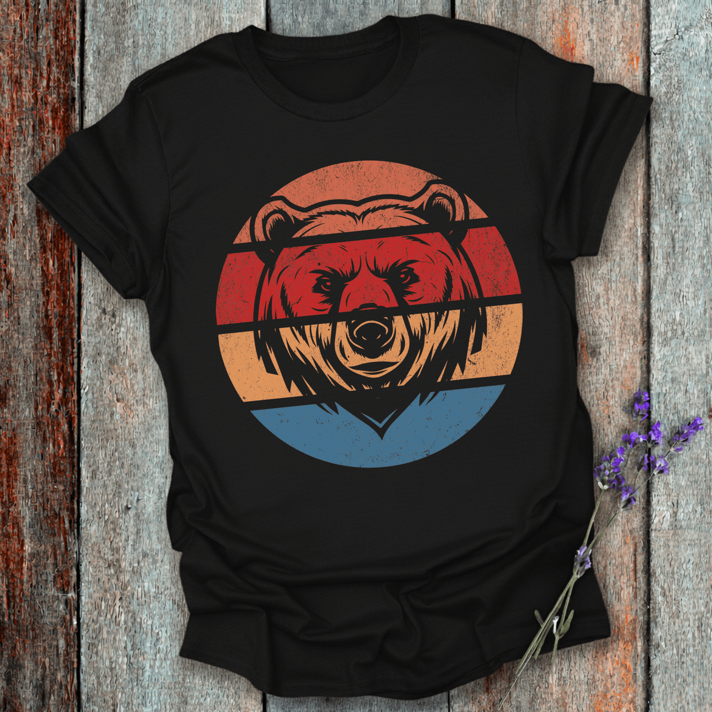 Printify T-Shirt Black / XS Retro Sunset Bear