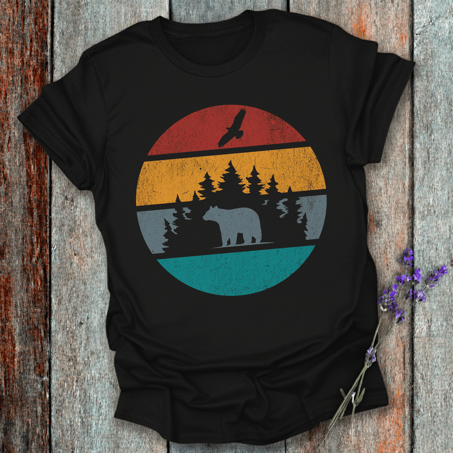 Printify T-Shirt Black / XS Retro Sunset California Bear