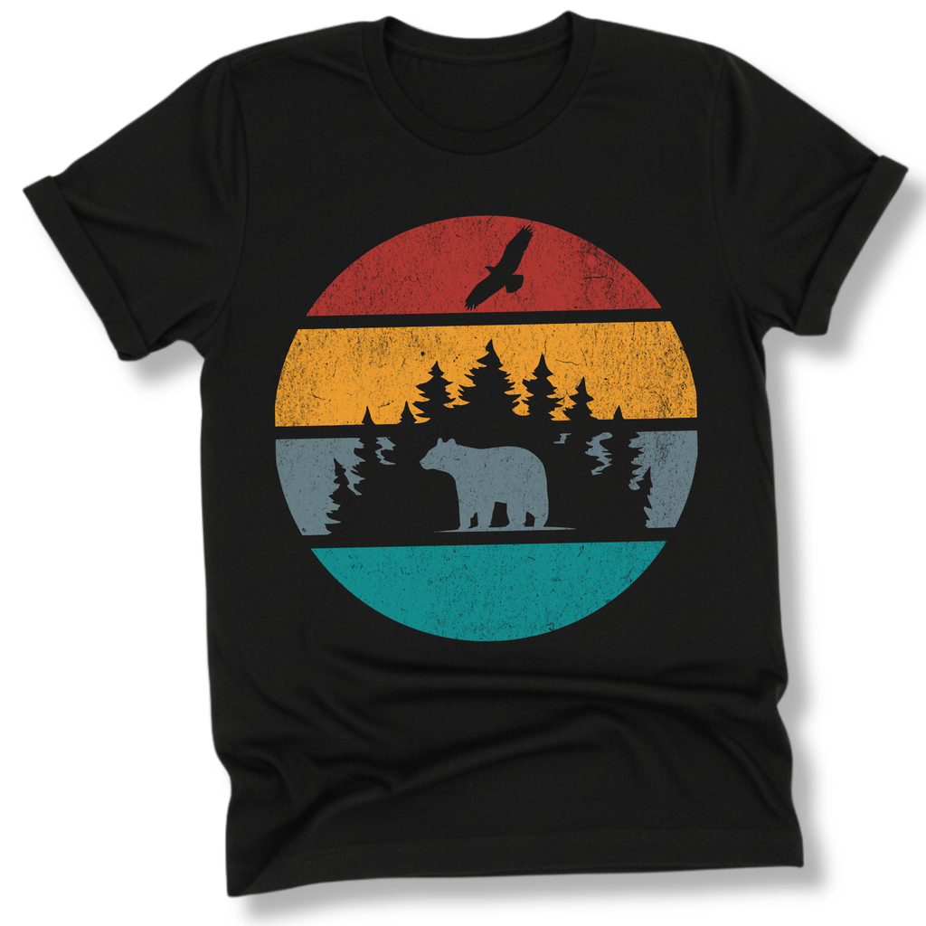 Printify T-Shirt Black / XS Retro Sunset California Bear