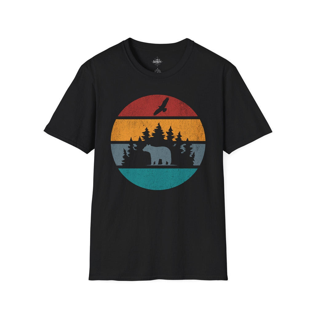 Printify T-Shirt Black / XS Retro Sunset California Bear