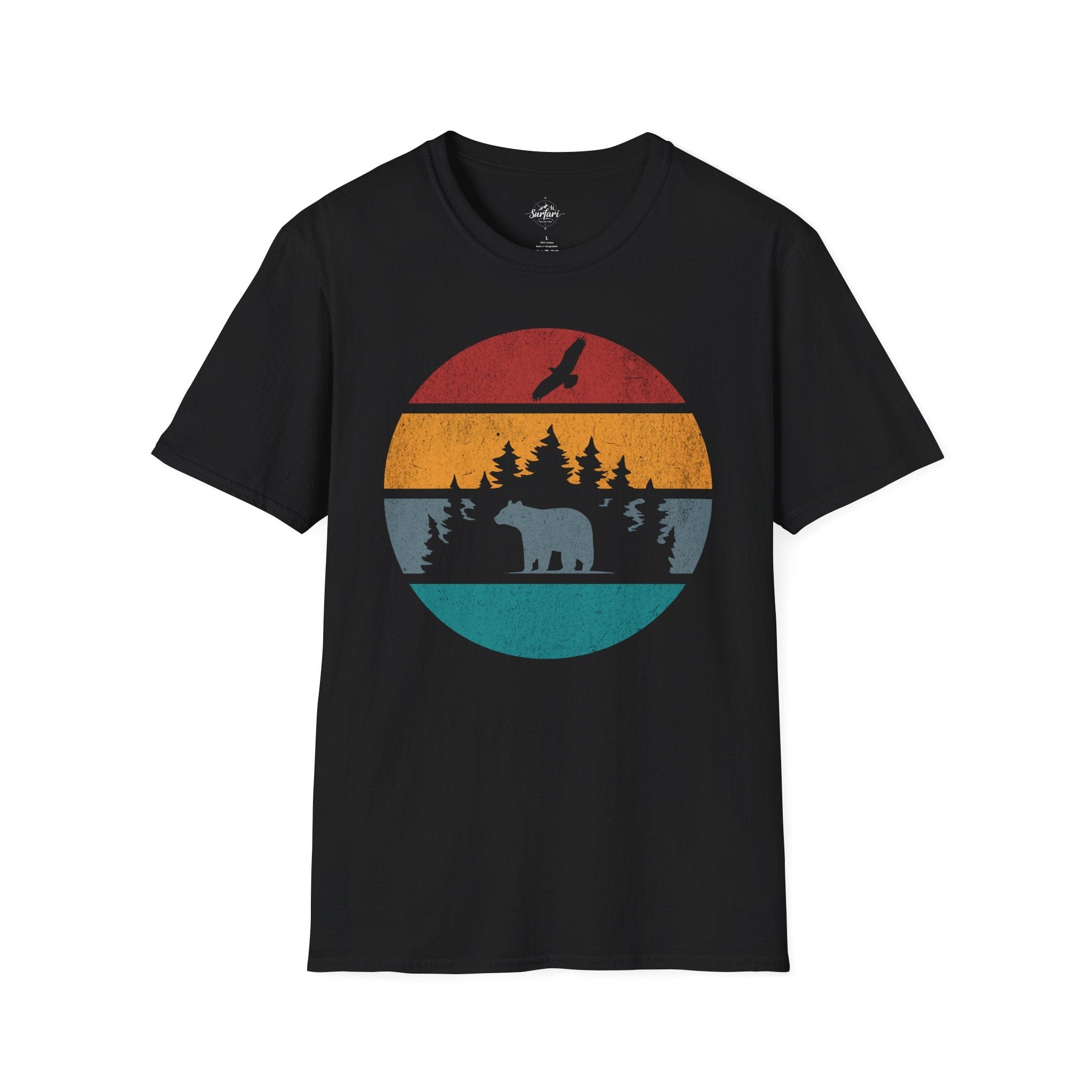 Printify T-Shirt Black / XS Retro Sunset California Bear