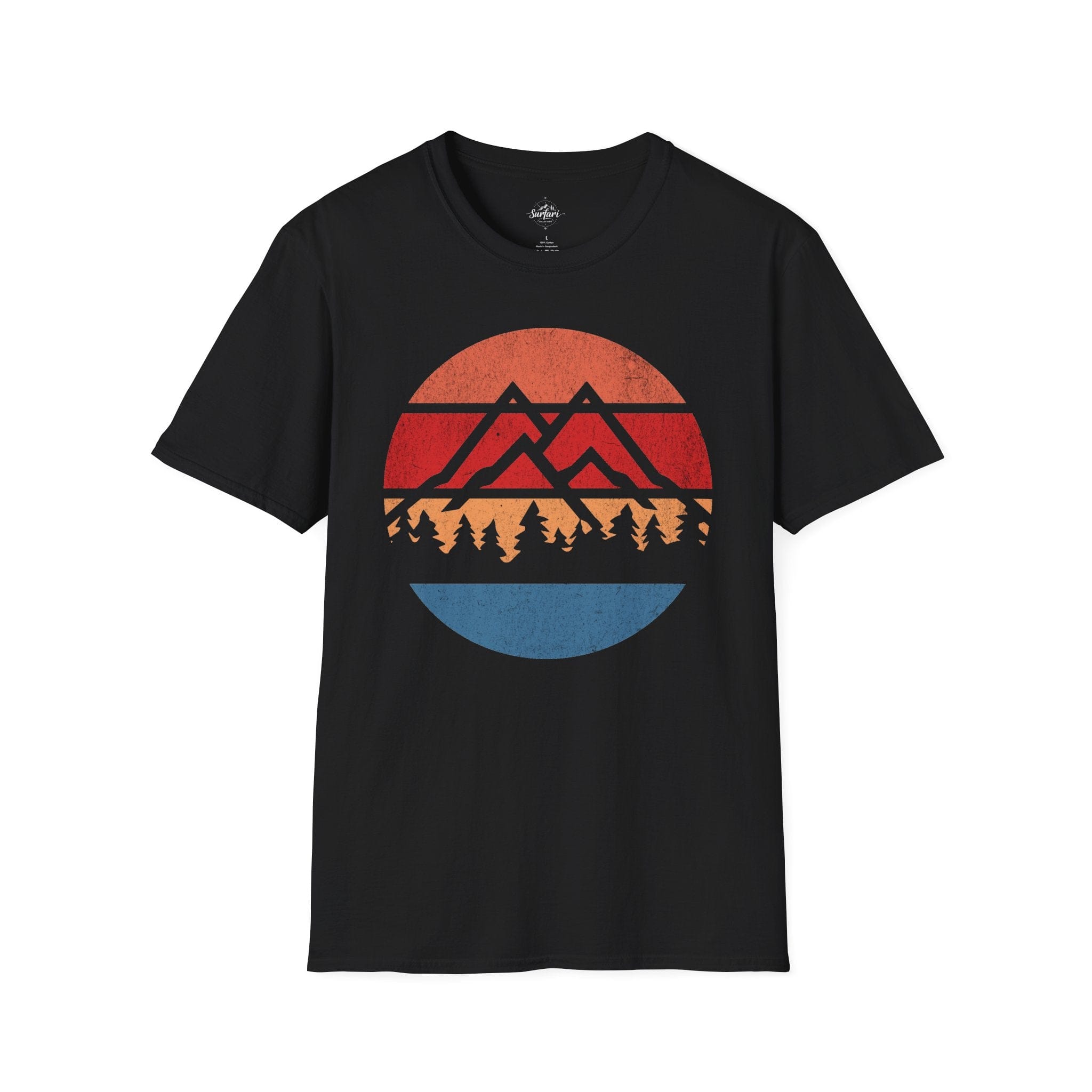 Printify T-Shirt Black / XS Retro Sunset Mountains and Trees