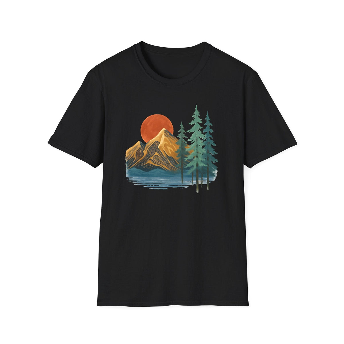 Printify T-Shirt Black / XS Sunset Mountain Scene T-Shirt