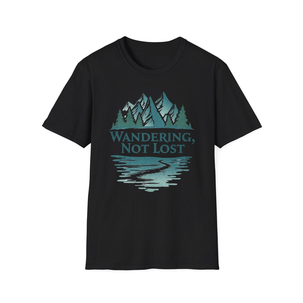 Printify T-Shirt Black / XS Wandering Not Lost T-Shirt, Nature Lover Tee, Adventure Graphic Shirt, Gift for Hikers, Trendy Outdoor Apparel, Camping, Mountain lover