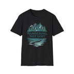 Printify T-Shirt Black / XS Wandering Not Lost T-Shirt, Nature Lover Tee, Adventure Graphic Shirt, Gift for Hikers, Trendy Outdoor Apparel, Camping, Mountain lover