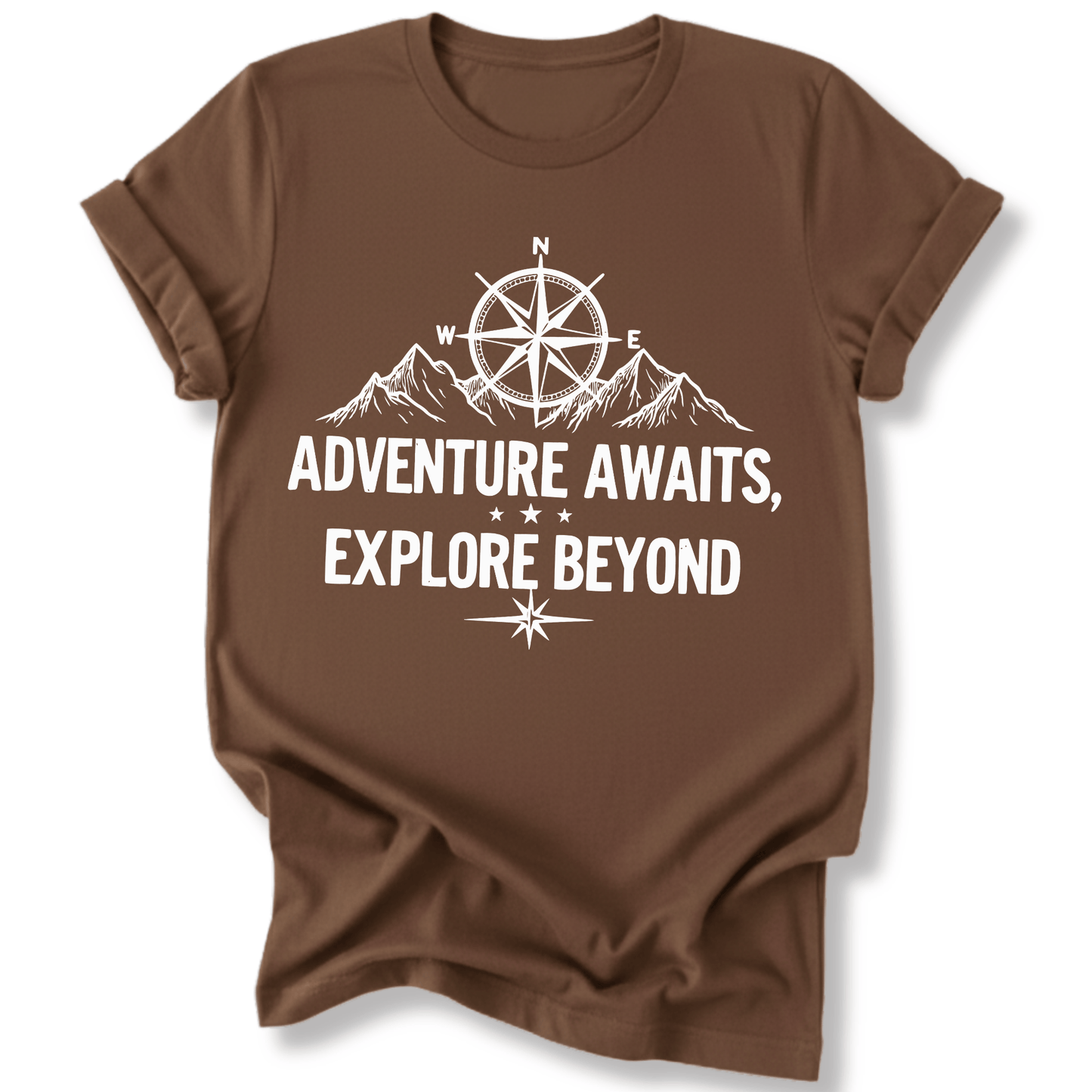 Printify T-Shirt Dark Chocolate / S Adventure Awaits Explore Beyond