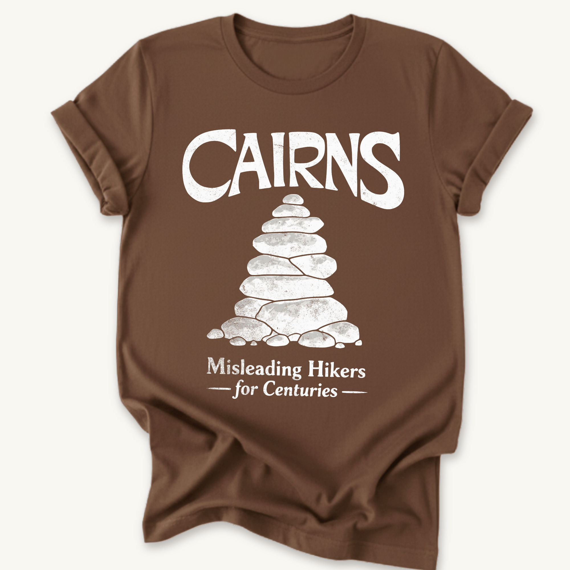 Printify T-Shirt Dark Chocolate / S Cairns Misleading Hikers for Centuries