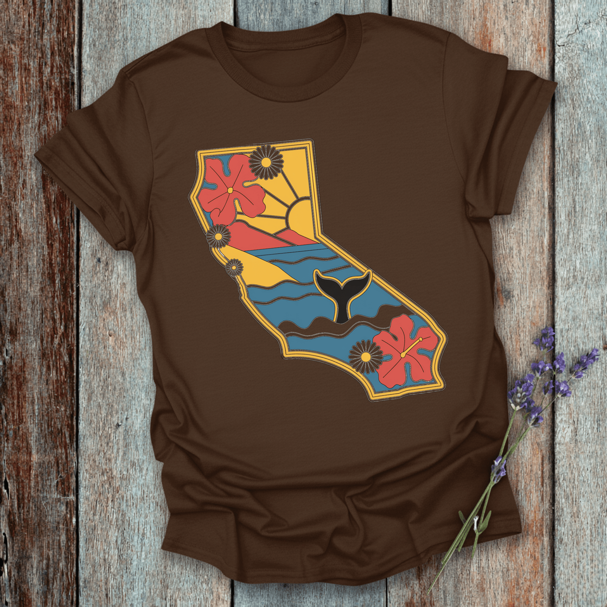Printify T-Shirt Dark Chocolate / S California Floral Whales