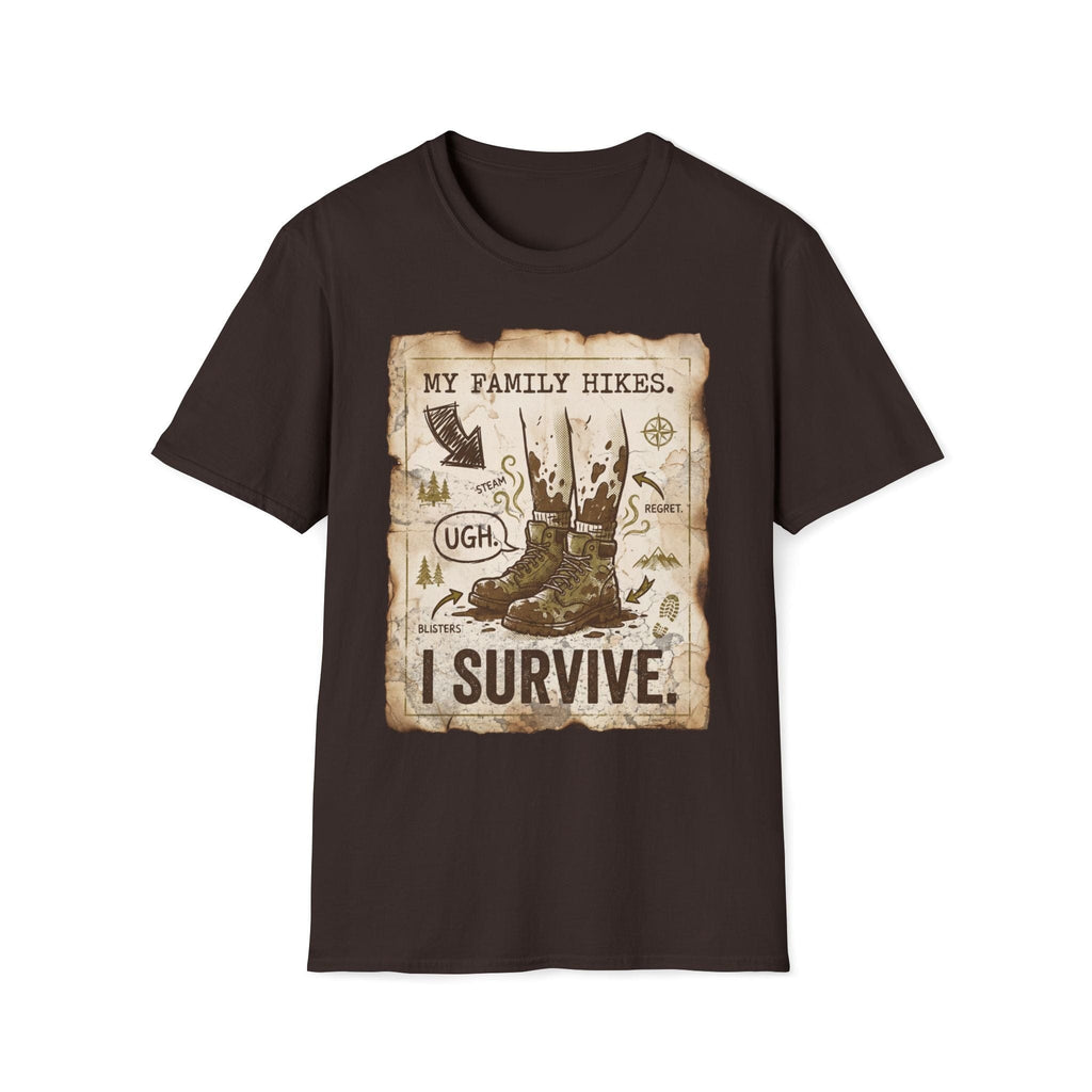 Printify T-Shirt Dark Chocolate / S Hikes i Survive