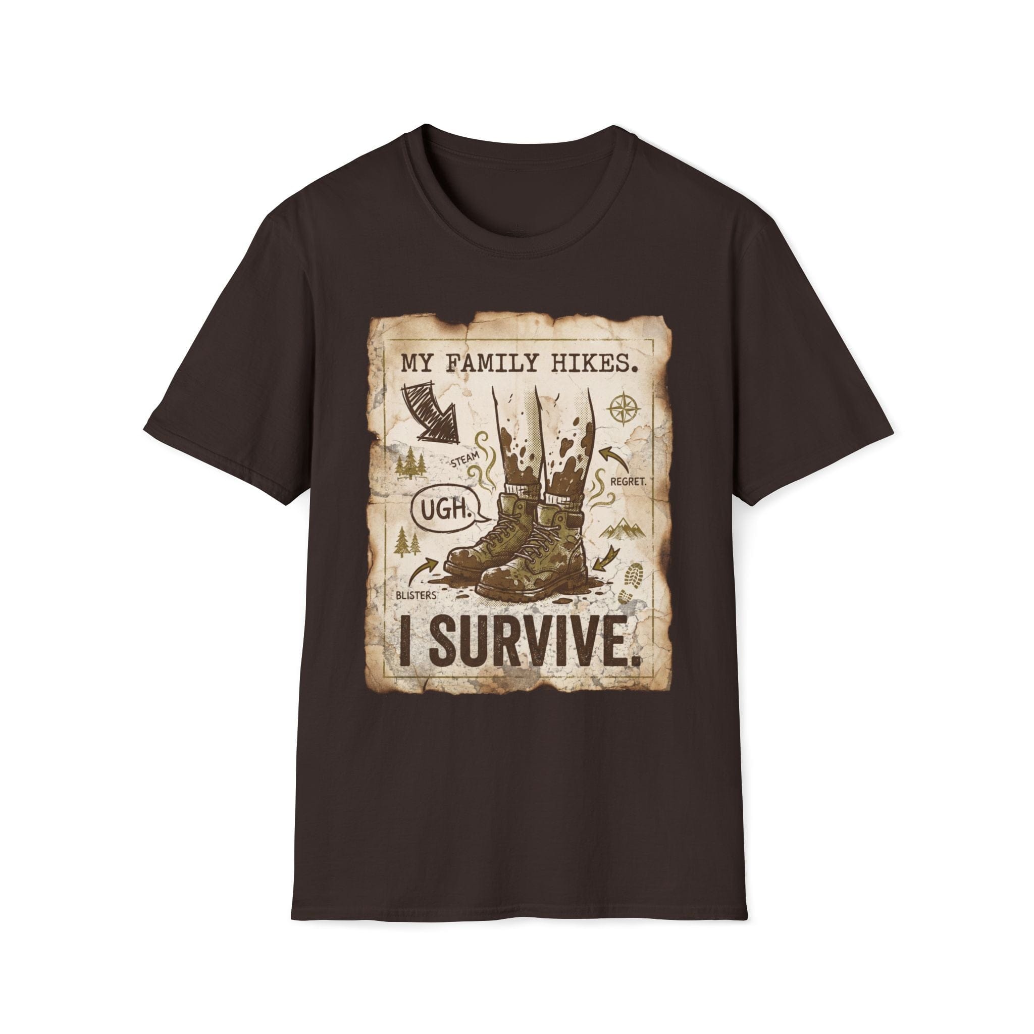 Printify T-Shirt Dark Chocolate / S Hikes i Survive