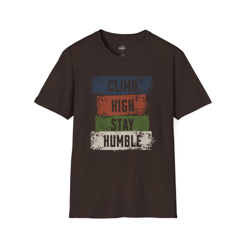 Printify T-Shirt Dark Chocolate / S Hiking T-Shirt - Climb High, Stay Humble Inspirational Shirt