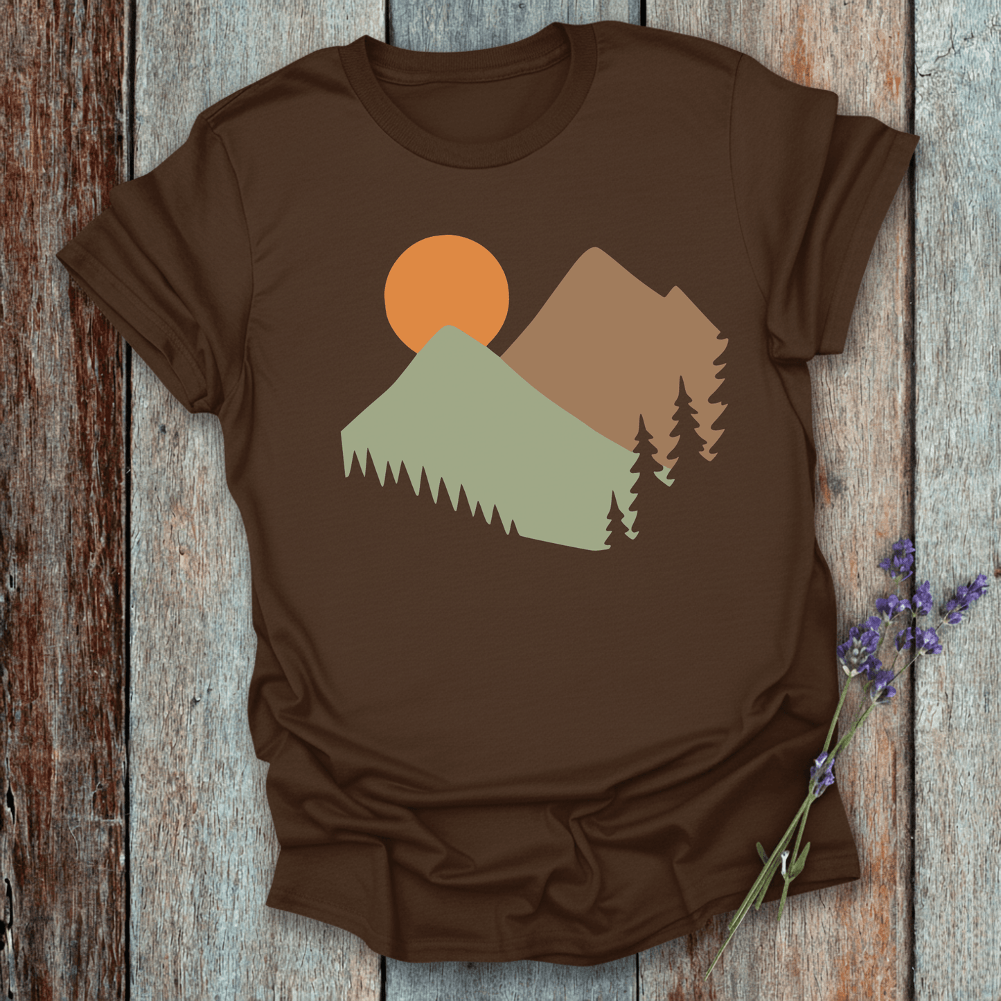Printify T-Shirt Dark Chocolate / S Mountain sunrise