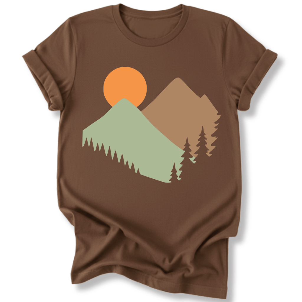 Printify T-Shirt Dark Chocolate / S Mountain sunrise