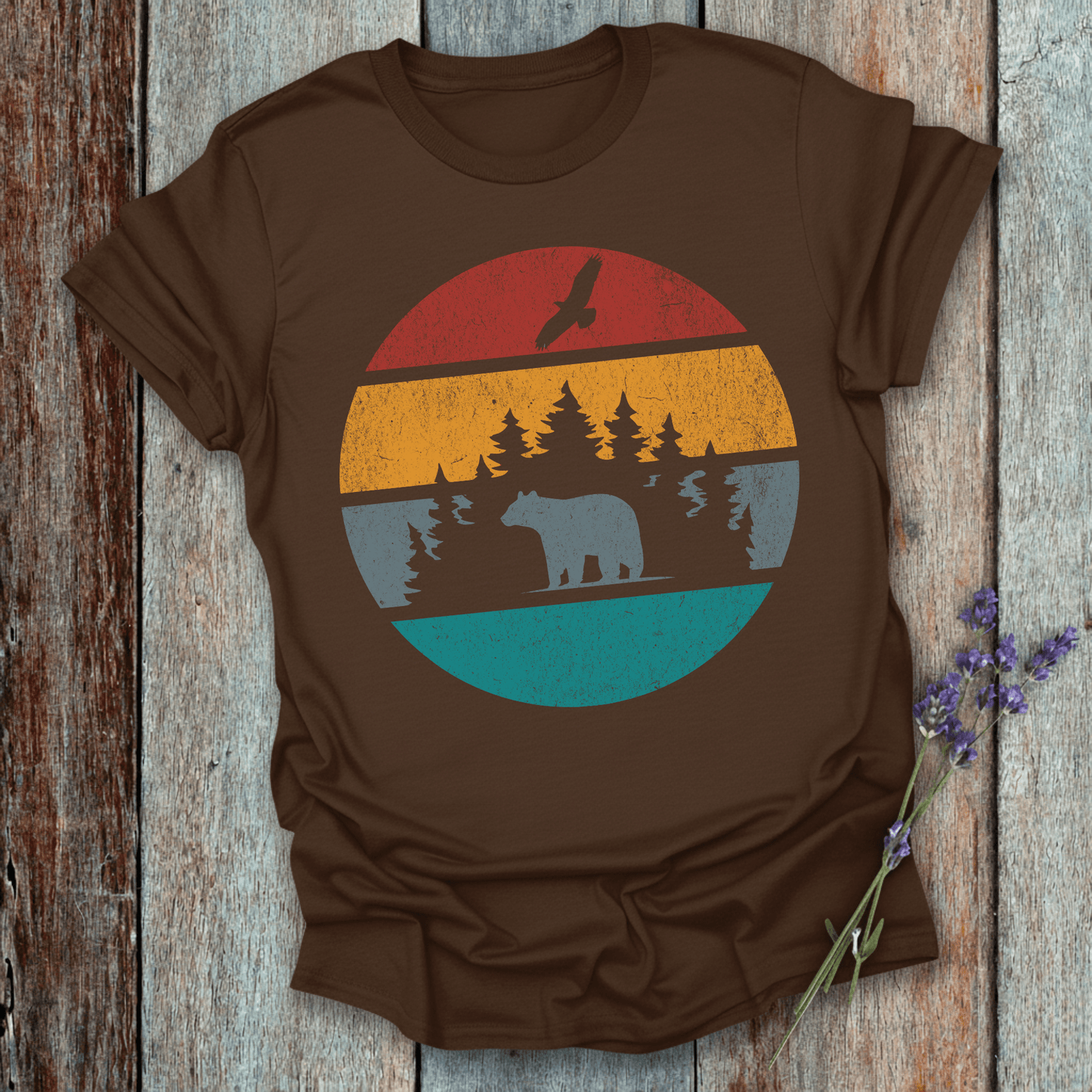 Printify T-Shirt Dark Chocolate / S Retro Sunset California Bear