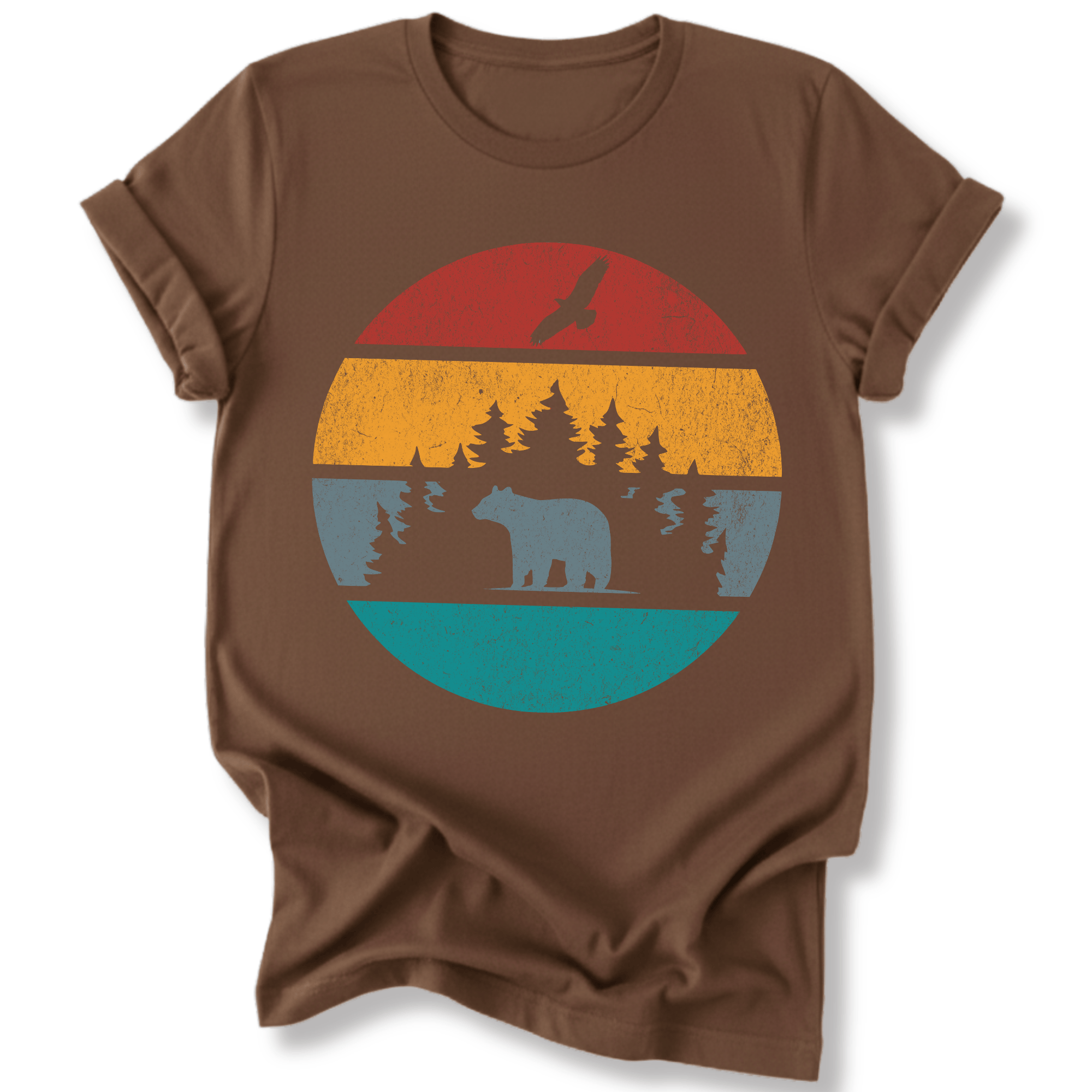 Printify T-Shirt Dark Chocolate / S Retro Sunset California Bear
